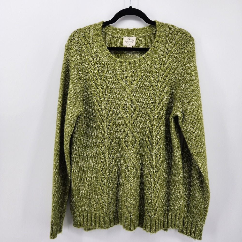 St John's Bay Women's Green Cable Knit Sweater Crew Neck Pullover Size‎ Large